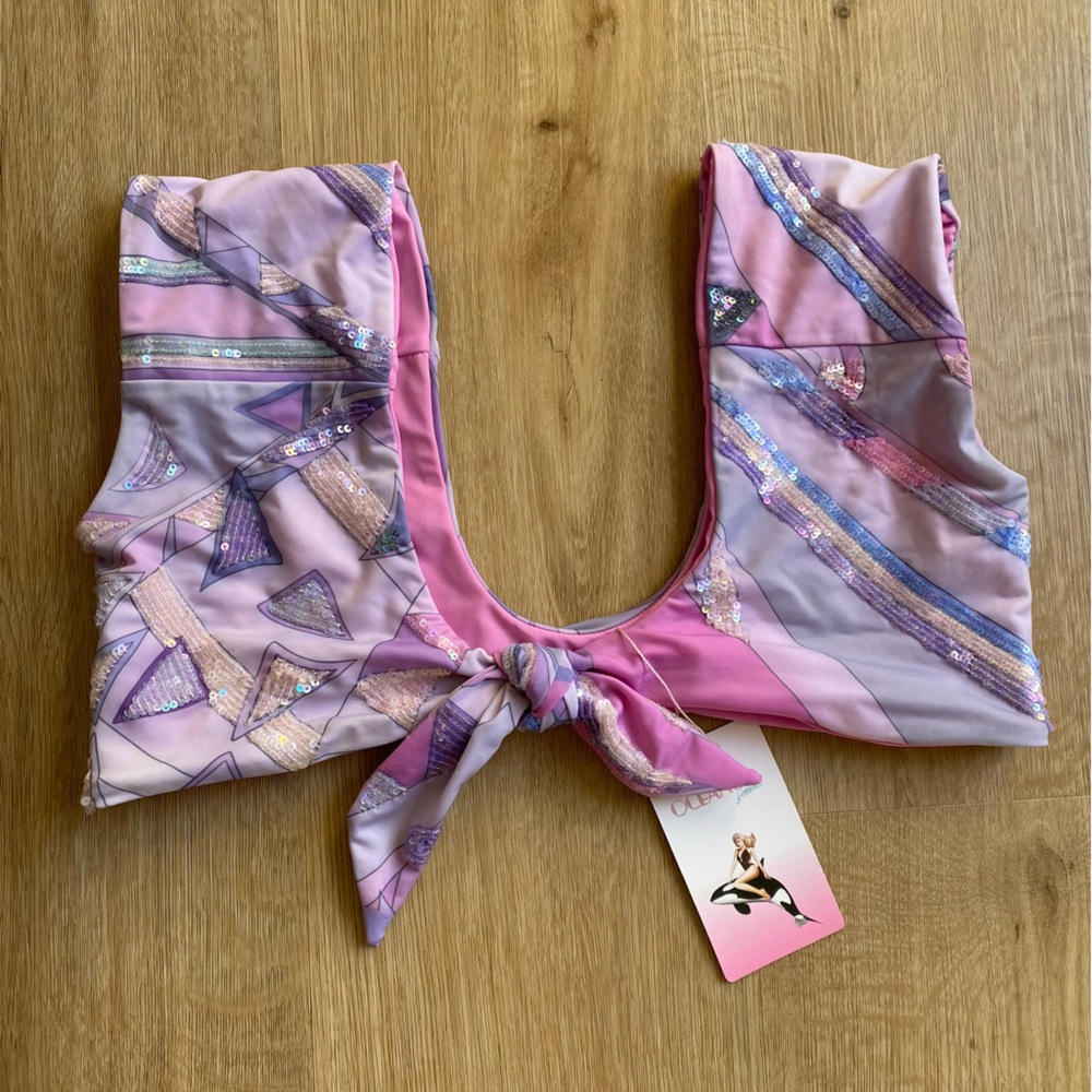 Oceanus Sequin Tie Front Bikini Top Small